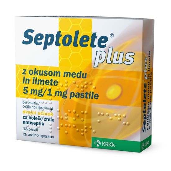 Septolete plus z okusom med in limeta dvojni učinek za boleče žrelo antiseptik