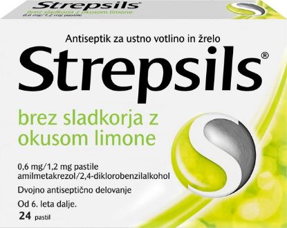 Zdravilo Strepsils brez sladkorja z okusom limone, vnetja žrela in okužb v ustih in žrelu