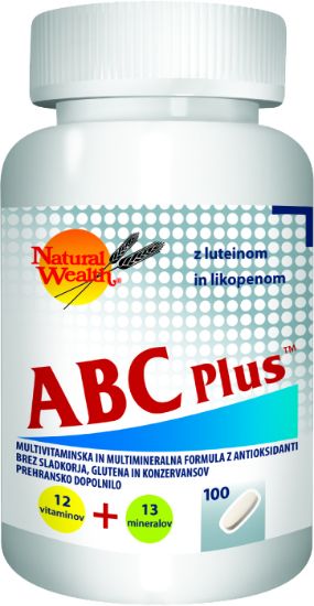 ABC Plus  multivitamini in multiminerali z antioksidanti, brez sladkorja, glutena in konzervansov, Natural Wealth
