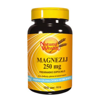 Natural Wealth Magnezij 250 mg prispeva k normalnemu psihološkemu delovanju in delovanju živčnega sistema in prispeva k delovanju mišic