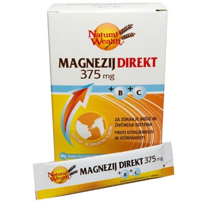 Natural Wealth Magnezij Direkt 375 mg + B + C Za zdravje mišic in živčnega sistema, proti utrujenosti in izčrpanosti