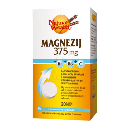 Natural Wealth Magnezij 375 mg + vit. C + vit. B1 + vit. B6 za dobro delovanje mišic, živčnega in imunskega sistema, za normalno psihološko delovanje