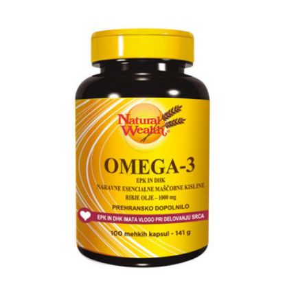 Natural Wealth Omega-3  Ribje olje v kapsulah, brez spahovanja in okusa po ribah