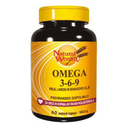 Natural Wealth Omega 3-6-9, za dobro stanje organizma,  Ribje olje, olje semen zdravilne borage in olje lanenih semen