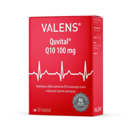 Valens Quvital Q10 kapsule 100 mg ima vlogo pri  delovanju srca in pripomore k normalnemu psihološkemu delovanju
