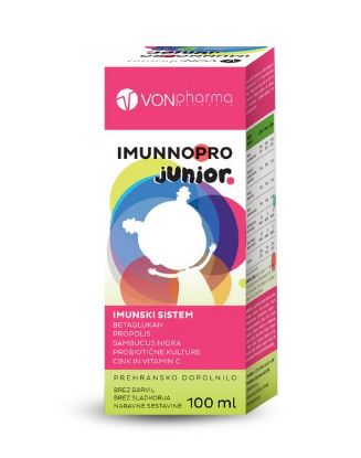 VONpharma Imunnopro Junior edinstveno kombinacijo naravnih betaglukanov ter cinka, vitamina C, probiotikov, propolisa in črnega bezga