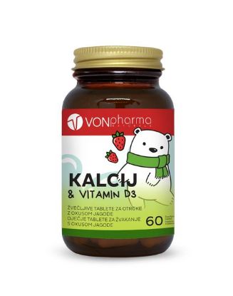 VONpharma Kalcij & Vitamin D3 žvečljive tablete za otroke prispeva k ohranjanju zdravih kosti in zob ter delovanju mišic