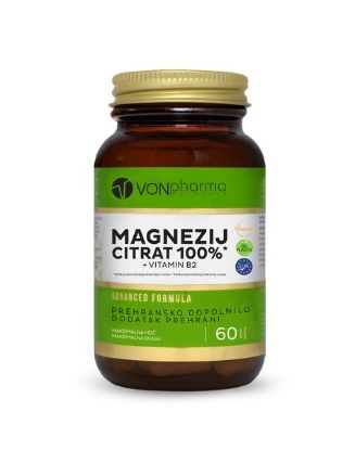 VONpharma Magnezij Citrat 100% + Vitamin B2 prispeva k normalnemu delovanju mišic, podpira ravnovesje elektrolitov in prispeva k normalnemu delovanju živčnega sistema, skrbi pa tudi za zdrave kosti in zobe