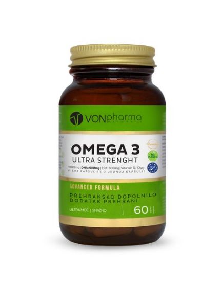 VONpharma Omega 3 Ultra Strenght 600mg DHA - EPK in DHK imata vlogo pri delovanju srca, DHK ima vlogo pri ohranjanju vida in delovanju možganov