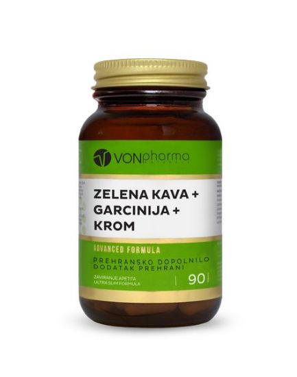 VONpharma Zelena Kava + Garcinija + Krom pomaga izravnati ravnovesje sladkorja v krvi, preprečevati poželenje po sladkorju in preprečevati nenaden upad energije 