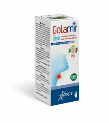 Golamir 2ACT pršilo za grlo zmanjšuje vnetje in bolečino in pripomore k obnovitvi sluznice