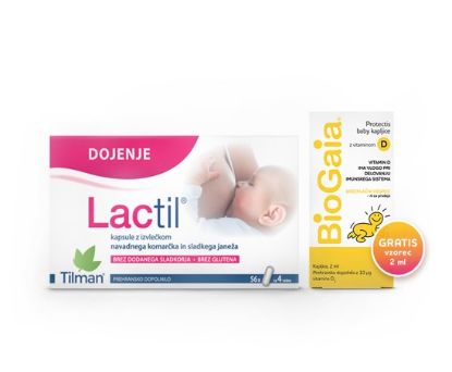 Lactil za nastajanje mleka in Biogaia probiotične kapljice