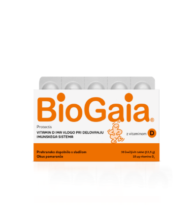 BioGaia Protectis z vitaminom D - okus pomaranče probiotik z vitaminom D