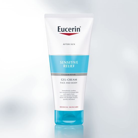Eucerin After Sun Sensitive Relief kremni gel, Nega po izpostavljenosti soncu za obraz in telo, pomiri kožo