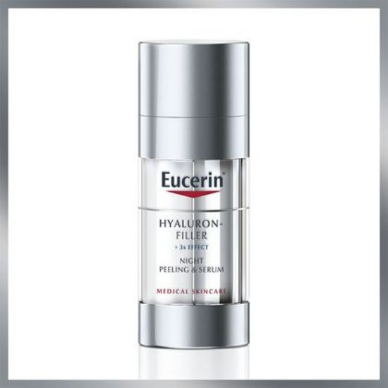 Eucerin Hyaluron-Filler nočni piling in serum  Nežno odstrani odmrle celice in izboljša teksturo kože,  Zapolni celo najgloblje gube