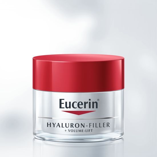 Eucerin Hyaluron-Filler+Volume-Lift dnevna krema za suho kožo Bogata dnevna krema za volumen z magnololom, oligopeptidi in hialuronsko kislino učinkuje na več vzrokov izgube volumna.