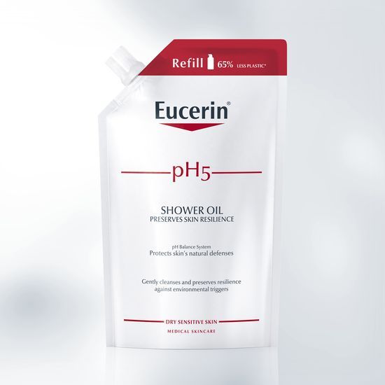 Eucerin pH5 olje za prhanje 400 ml refill Bogat čistilni izdelek za vsakodnevno uporabo ohranja naravne obrambne mehanizme kože in jo ščiti pred izsušitvijo.