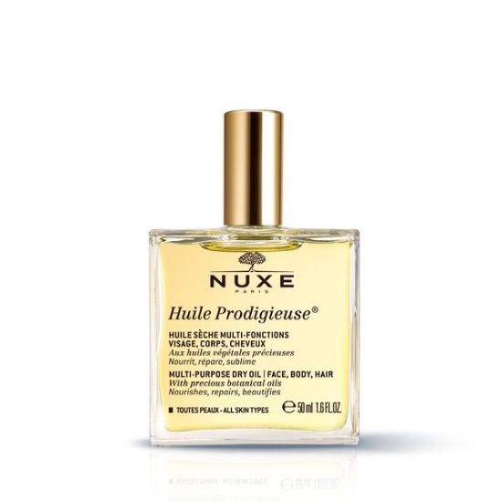 Nuxe suho olje Huile Prodigieuse deluje kot zaščita pred onesnaženostjo in dokazano zmanjšuje vidnost strij.