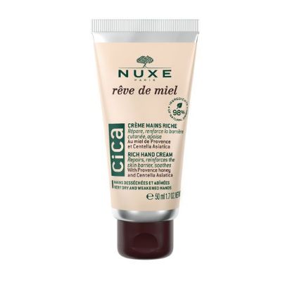 Nuxe Cica Rich Hand Cream, Rêve De Miel neguje, pomirja in obnavlja ter hkrati krepi kožno bariero.