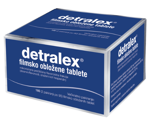 Detralex vsebuje flavonoide, za stabilizacijo ven, pri bolečih nogah, težke noge, srbeče noge in hemeroidi