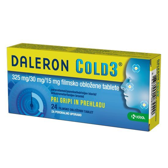 Daleron Cold 3 pri vročini, bolečinam, dražečem kašlju in izcedku iz nosu