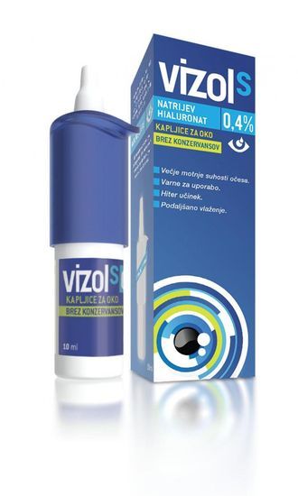 Vizol S 0,4%, podaljšano vlaženje, kapljice za oči, 10ml