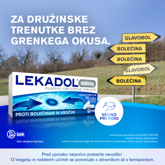 Lekadol 500 mg filmsko obložene tablete, 30 tablet | Celjske lekarne