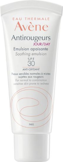 Avène Antirougeurs JOUR zaščitna vlažilna emulzija SPF30, za normalno in mešano kožo, nagnjeno k rdečici. Brez parabenov.