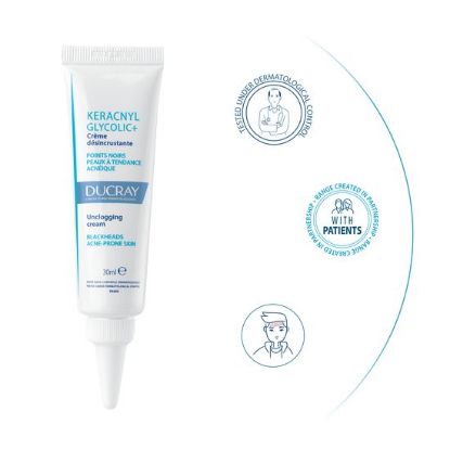 du keracnyl glycolic+ krema za odpiranje por 30 ml spredaj
