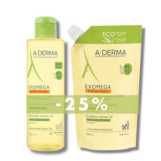 a-derma exomega control relipidirajoce olje + refill 500 ml akcija -25%