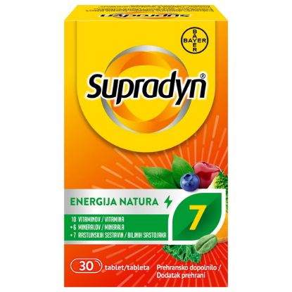 Supradyn ENERGIJA NATURA multivitamini, minerali, rastlinski izvlečki, sprednja stran izdelka