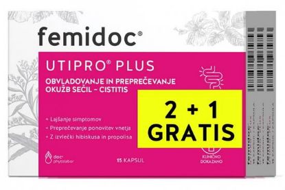 femidoc UTIPRO plus 15 kapsul 2+1 gratis, vnetje sečil
