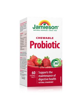 Jamieson Flora biotik 2 miljardi, žvečljive tablete z okusom jagode, s sladkorjem in sladili