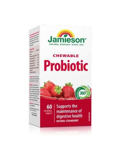 Jamieson Flora biotik 2 miljardi, žvečljive tablete z okusom jagode, s sladkorjem in sladili