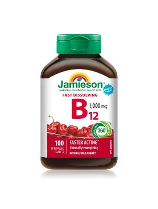 Jamieson Vitamin B12 1000 μg z okusom češnje, podjezične tablete s sladili