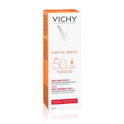 Vichy Capital Soleil anti-age krema za obraz SPF 50 s škatlo, visoka zaščita pred soncem