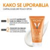 Prikaz uporabe Vichy Capital Soleil Dry Touch fluida SPF 30 za zaščito pred soncem