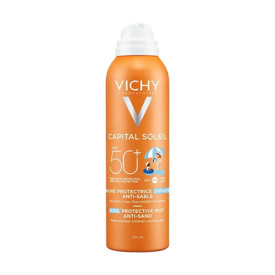 Vichy Capital Soleil otroško razpršilo za zaščito pred soncem SPF 50+ proti lepljenju peska, 200 ml