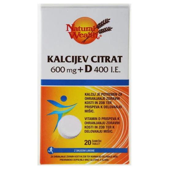 Natural Wealth Kalcijev citrat 600 mg + D 400 I.E.