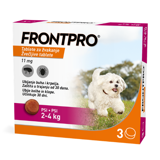 FRONTPRO 11 mg žvečljive tablete za pse (2–4 kg), 3 tablete