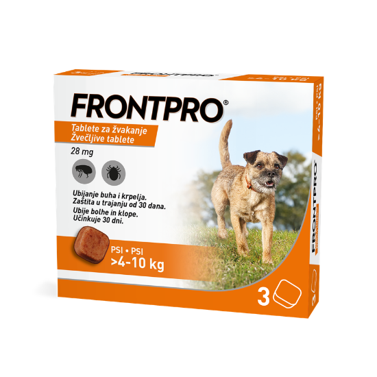 FRONTPRO 28 mg žvečljive tablete za pse (>4–10 kg), 3 tablete