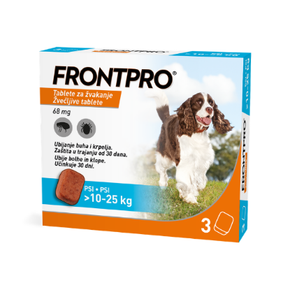 FRONTPRO 68 mg žvečljive tablete za pse (>10–25 kg), 3 tablete