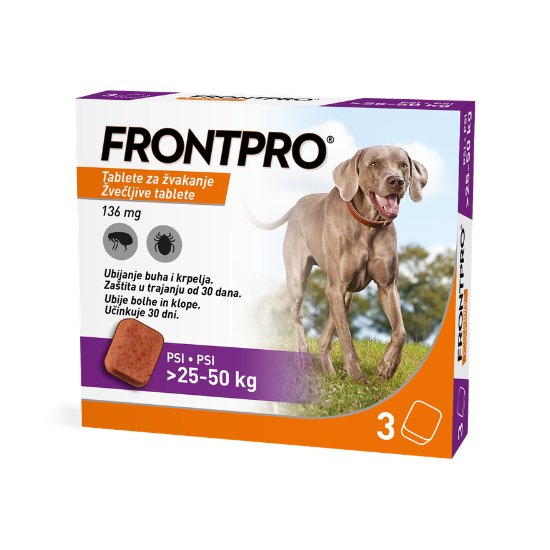 FRONTPRO 136 mg žvečljive tablete za pse (>25–50 kg), 3 tablete
