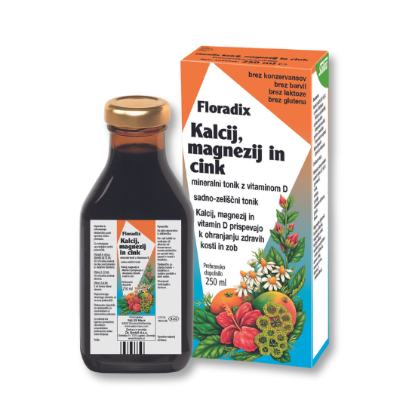 Floradix Ca+Mg+Zn+vitD, mineralni tonik z vitaminom D, 250 ml