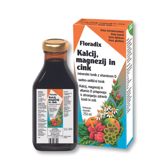 Floradix Ca+Mg+Zn+vitD, mineralni tonik z vitaminom D, 250 ml